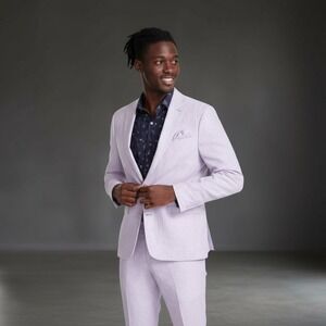 Bar III Slim-Fit Linen Suit Jackets Mens 44L Lavender Preppy Wedding Guest NWT